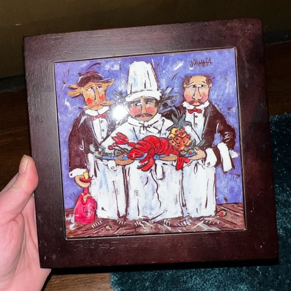 Vintage Italian Joanna Gourmet Chef Glazed Tile Wood Frame Hanging Pictures (3) - Picture 7 of 15